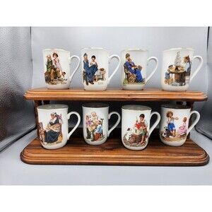 Norman Rockwell Complete Mug Set with Stand